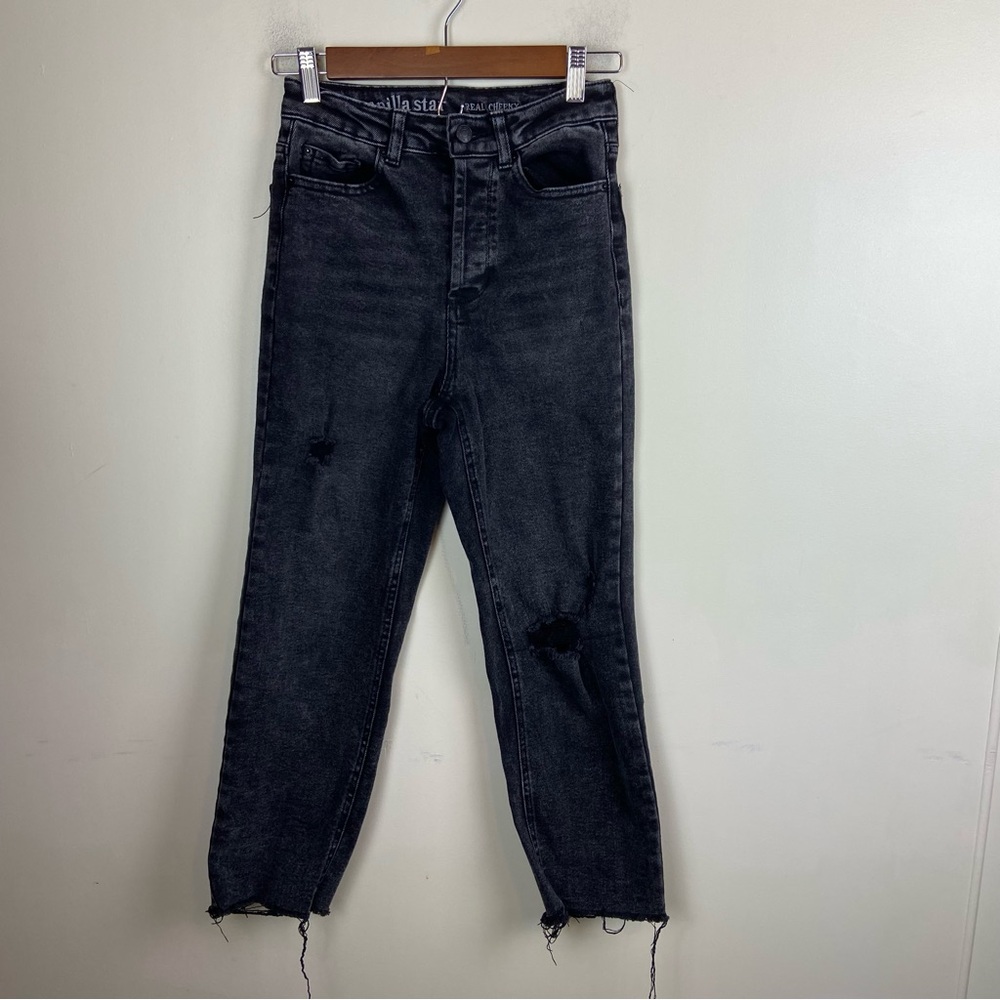 Vanilla Star Real Cheeky Black Distressed High Waisted Denim Jeans Size 27‎